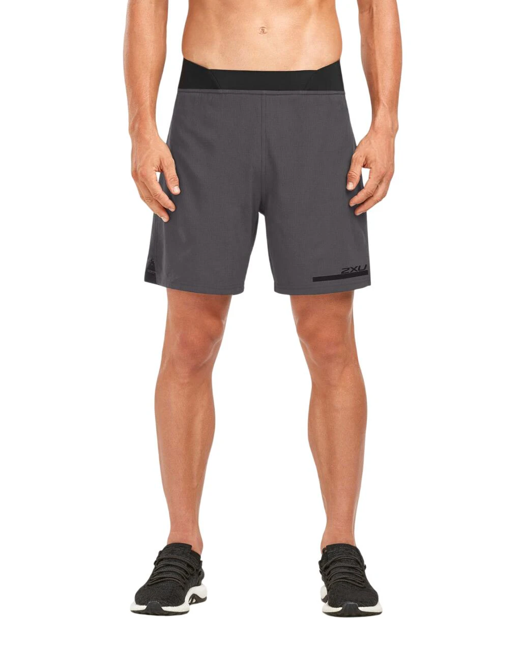 1. 2XU - Pantaloni scurti compresie alergare 2 in 1 barbati Comp 7" Shorts - gri Charcoal negru