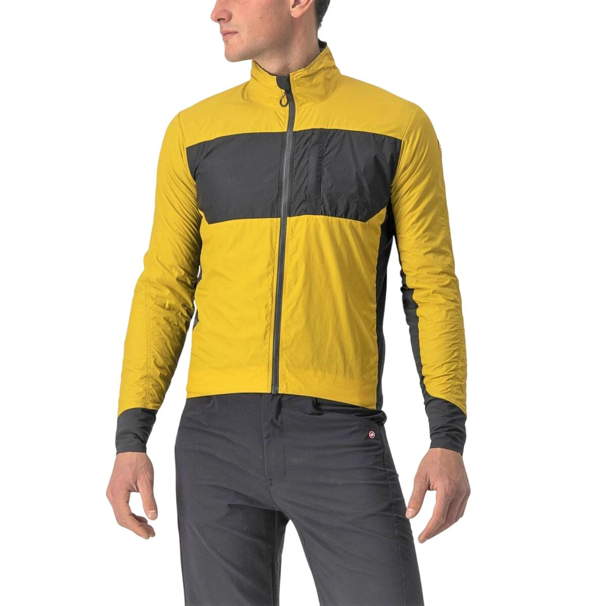 1. Castelli - Jacheta ciclism vreme rece si vant, maneca lunga Unlimited Puffy Jacket - galben Goldenrod gri inchis