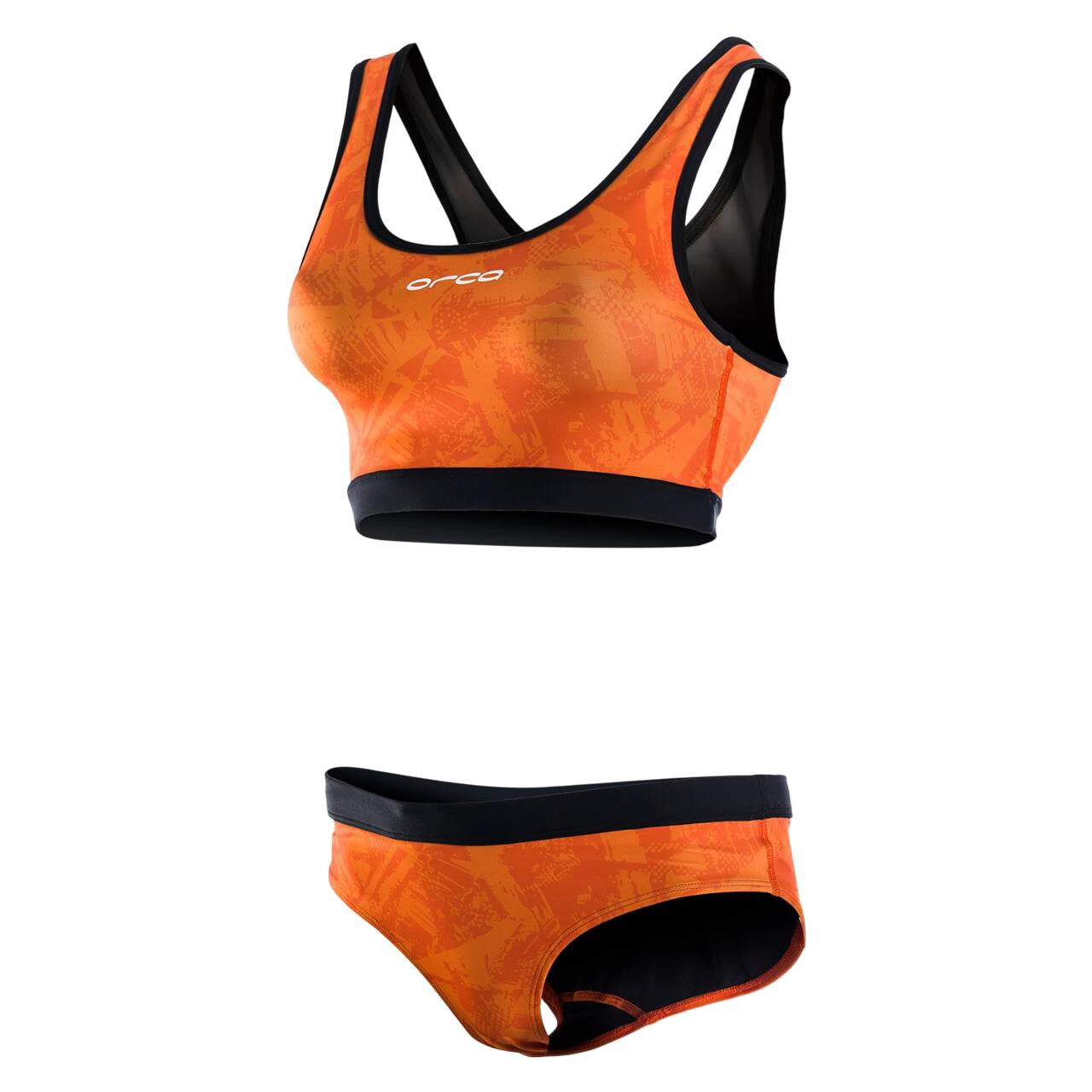 1. Orca - Costum de baie doua piese pentru Femei Bra & Bikini - print portocaliu negru