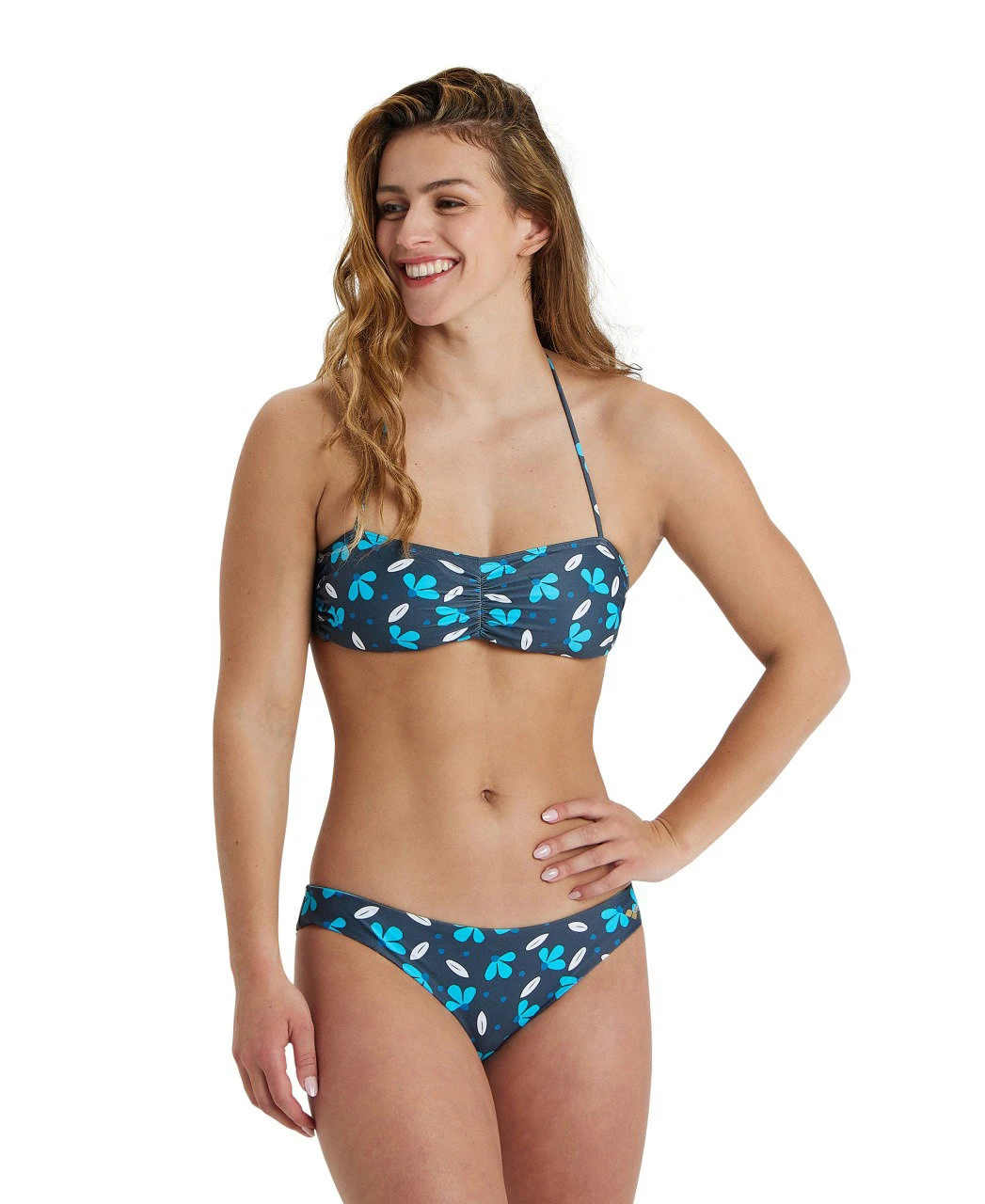 1. Arena - costum inot femei 2 piese - Bikini Bandeau Allover - Asphalt I Multi