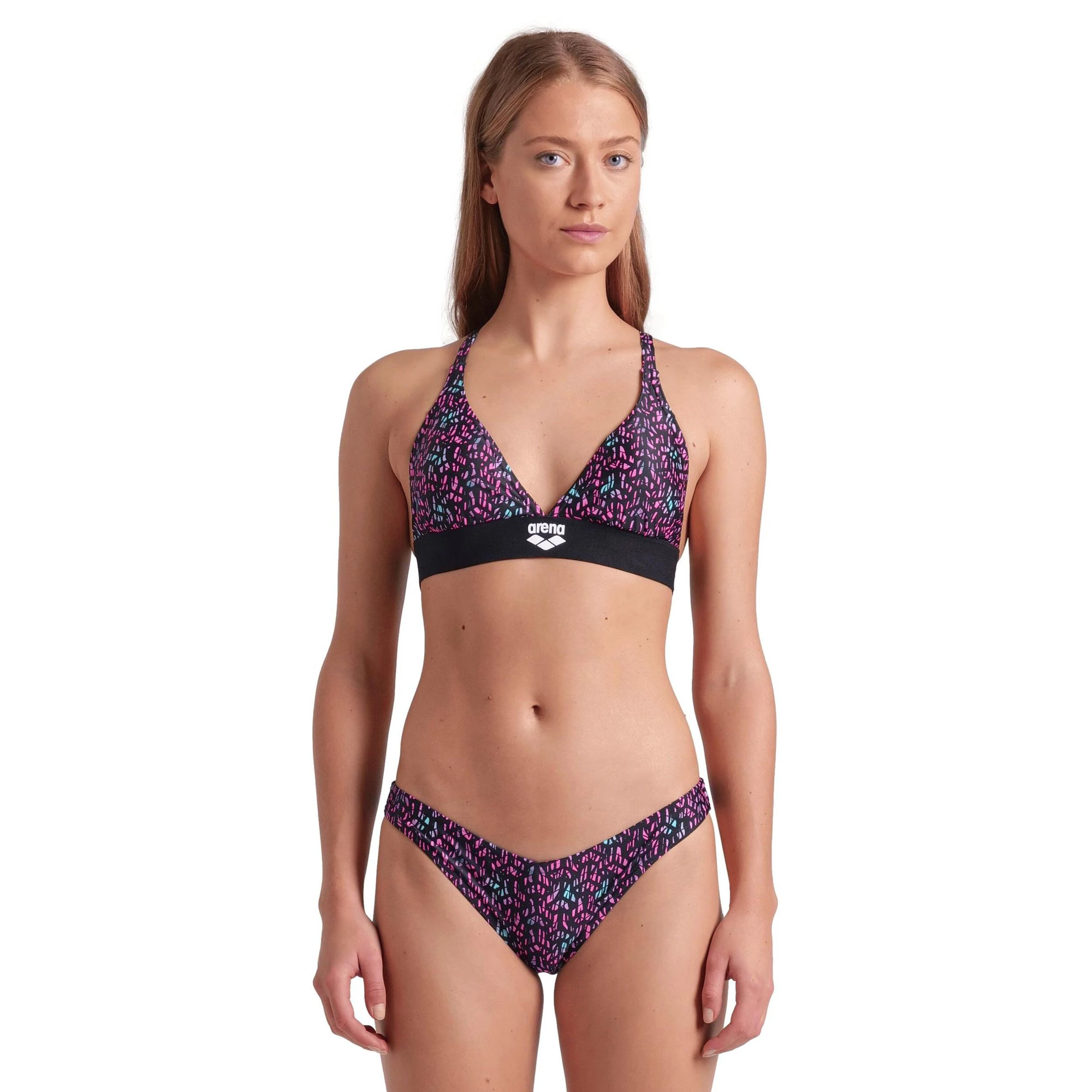 1. Arena - costum inot femei 2 piese - Monogram Elastic Bikini Triangle - Black I Multi