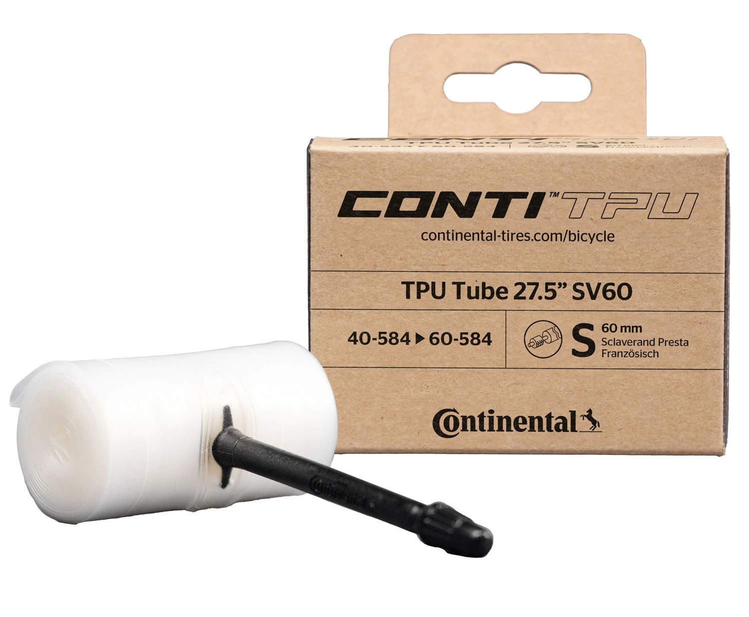 1. Continental - camera bicicleta TPU 27.5" - 40-584/60-584 - valva presta 60mm