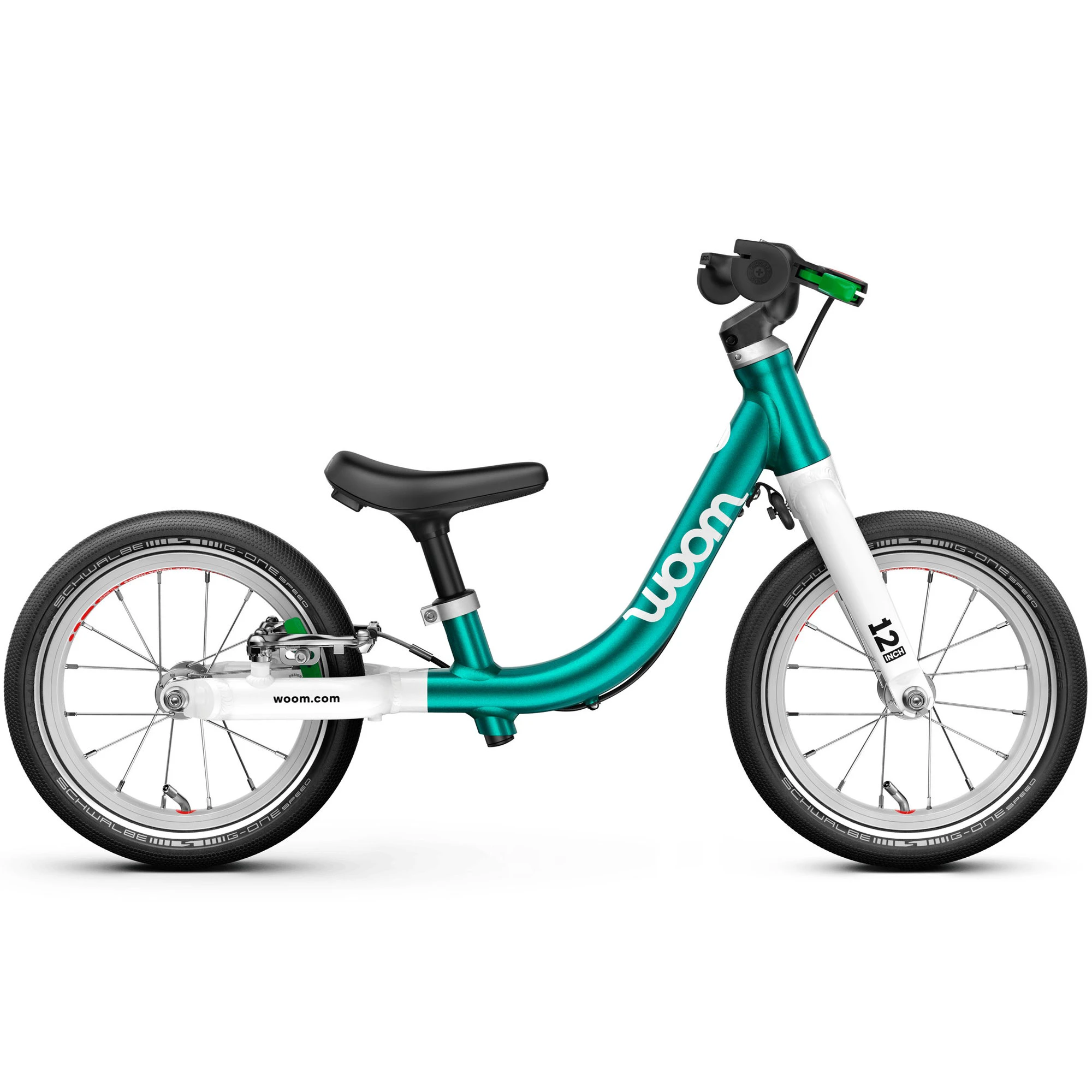 1. Bicicleta copii Woom 1 Go cu roti 12" - albastru Metallic Turquoise Petrol