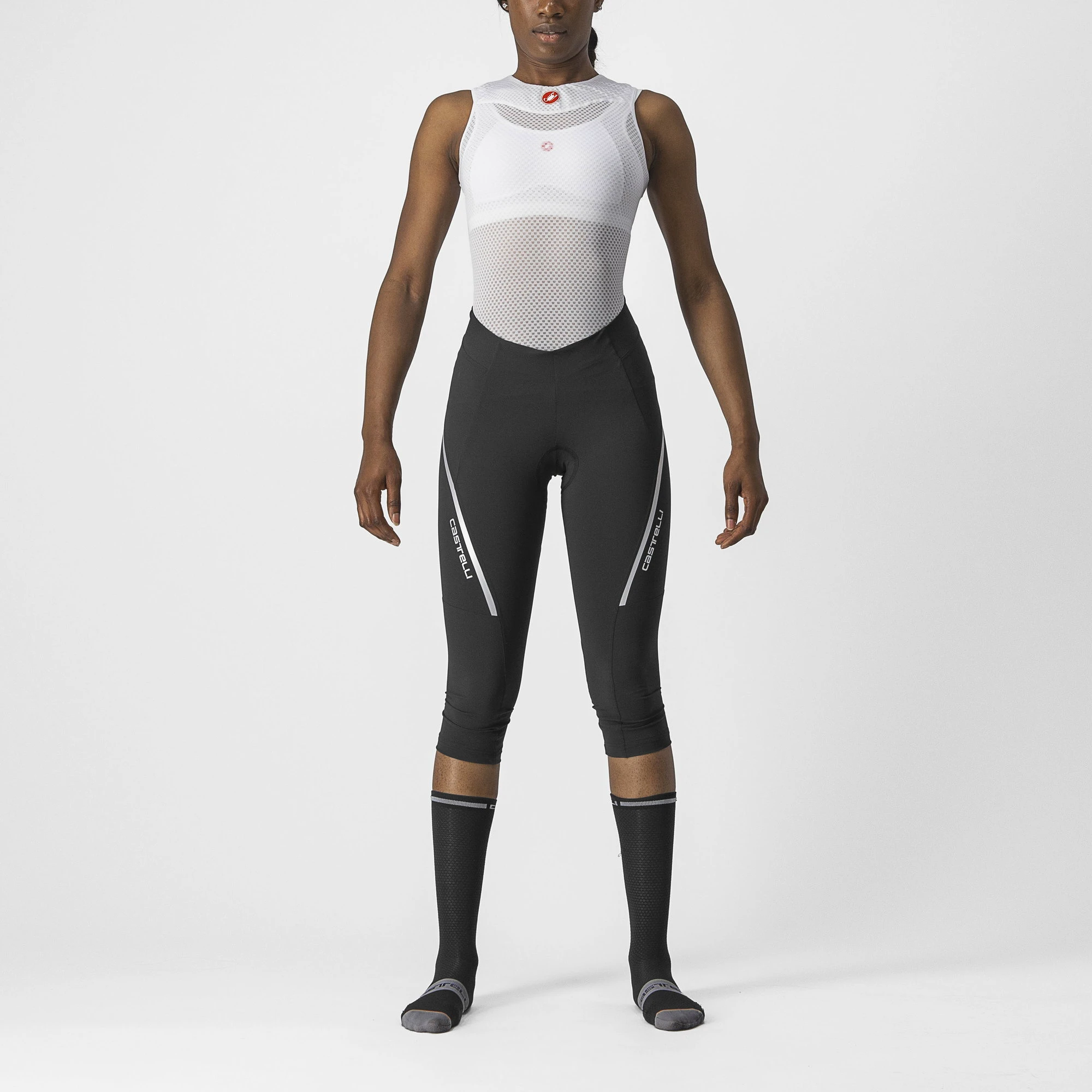 1. Castelli - pantaloni ciclism 3/4 cu bretele - Velocissima 3 Knicker - negru | argintiu