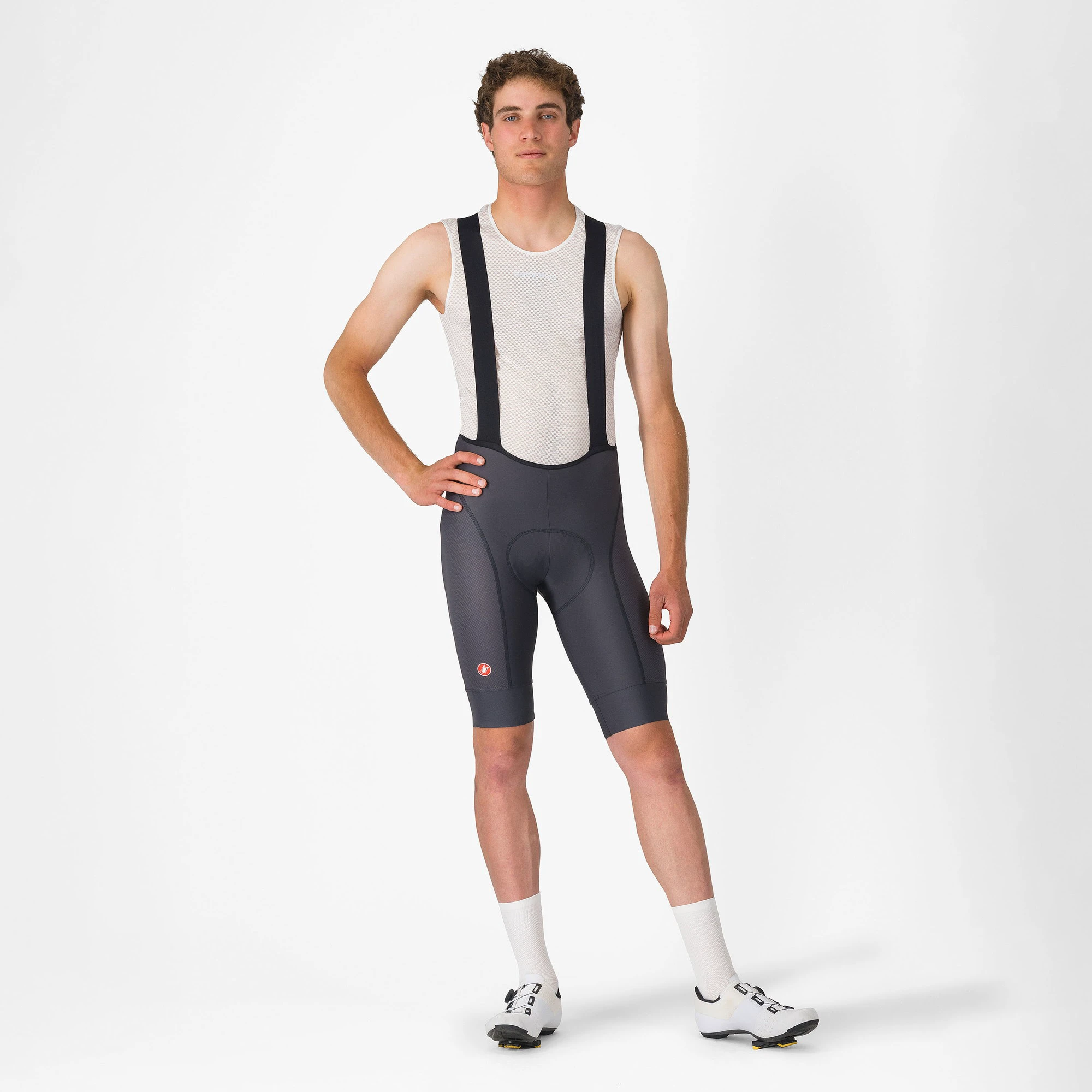 6. Castelli - pantaloni ciclism scurti cu bretele - Competizione 2 Bibshort - 15-35 gr C - gri inchis