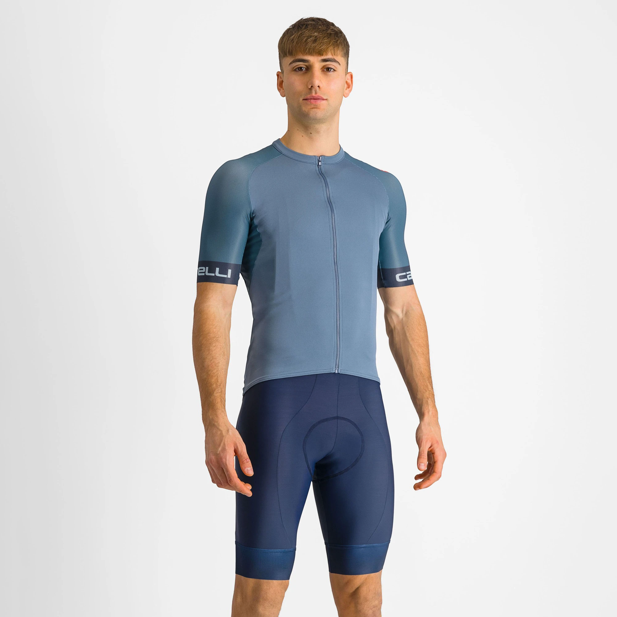 Castelli - pantaloni ciclism scurti cu bretele - Entrata 2 Bibshort - 15-35 gr C - albastru belgian - 68653