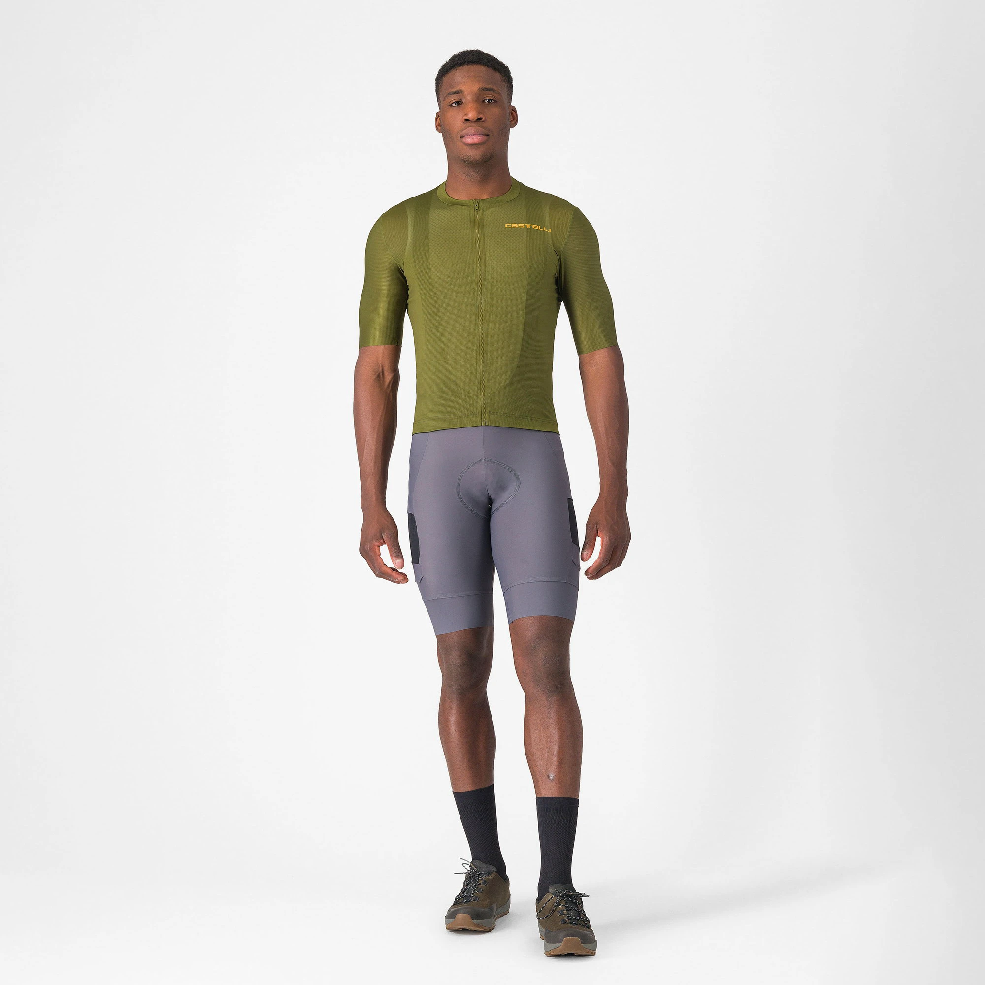 7. Castelli - pantaloni ciclism scurti cu bretele - Unlimited Cargo Bibshort - 15-35 gr C - gri inchis Smokey