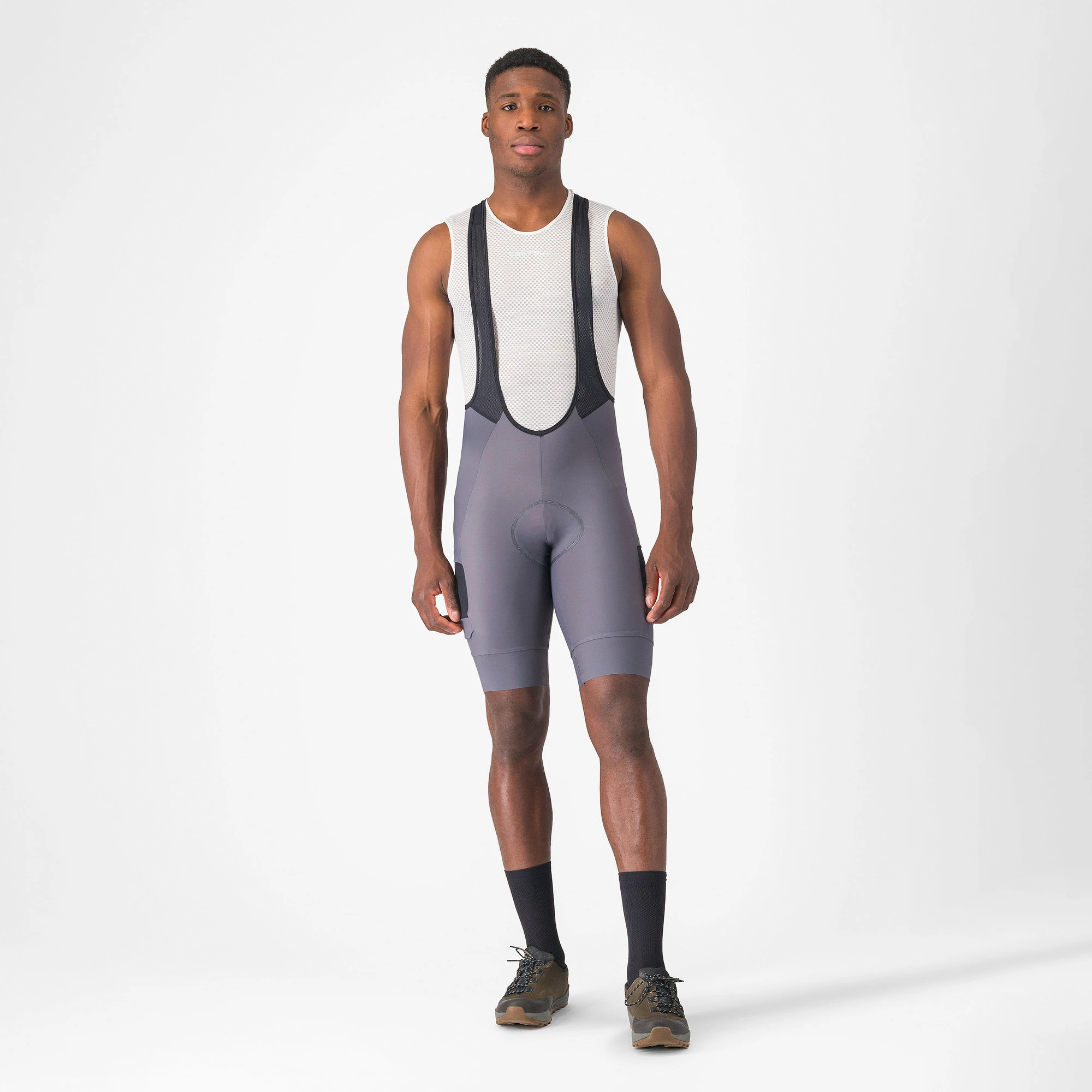 5. Castelli - pantaloni ciclism scurti cu bretele - Unlimited Cargo Bibshort - 15-35 gr C - gri inchis Smokey