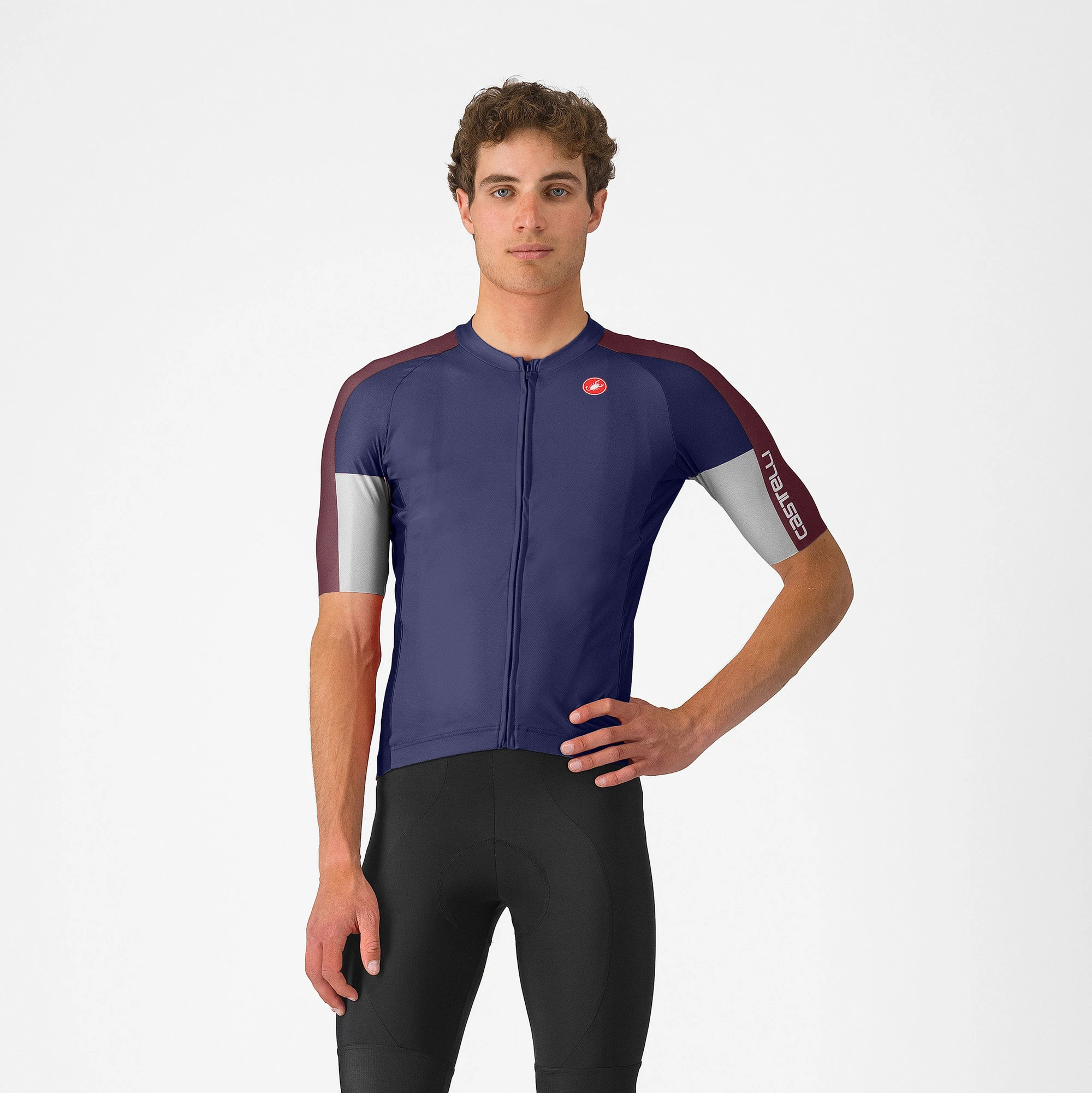 Castelli - tricou ciclism maneca scurta regular fit - Entrata 6 Jersey - albastru | bordo - 63486