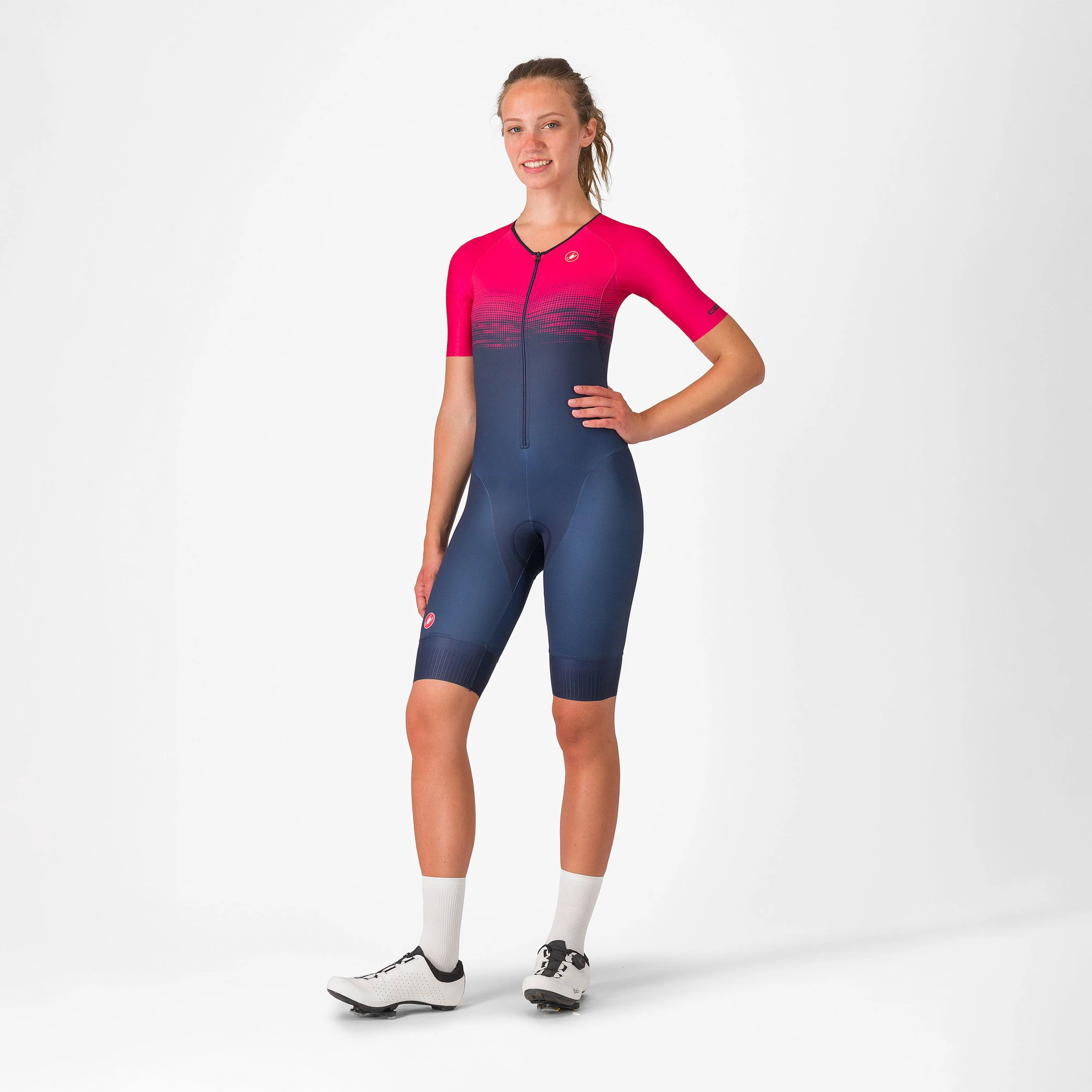 1. Castelli - costum triatlon cu maneca scurta - Core Tri W Suit Short Sleeve - albastru | roz