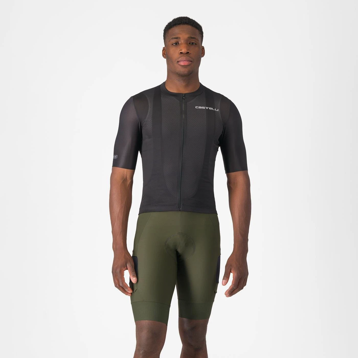 Castelli - pantaloni ciclism scurti cu bretele - Unlimited Cargo Bibshort - 15-35 gr C - verde Deep Green - 63660