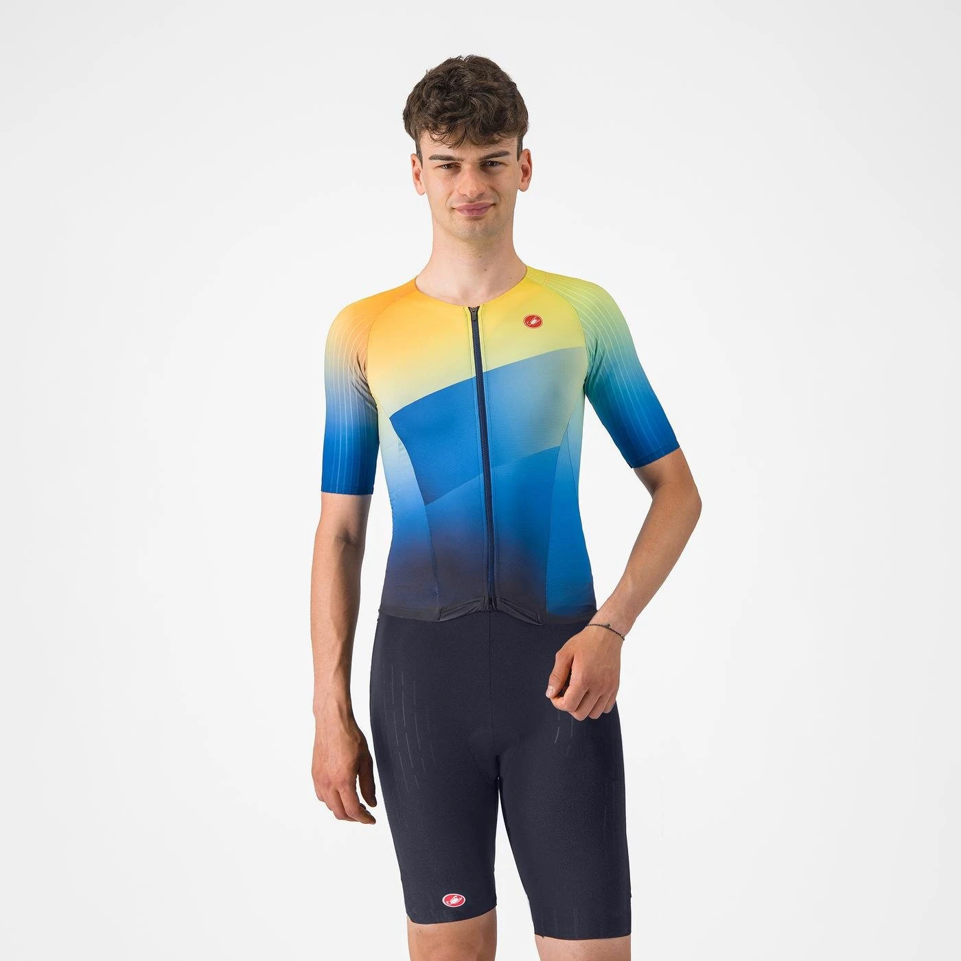 Castelli - costum triatlon cu maneca scurta - Free Sanremo 3 Suit Short Sleeve - albastru belgian | portocaliu - 68664