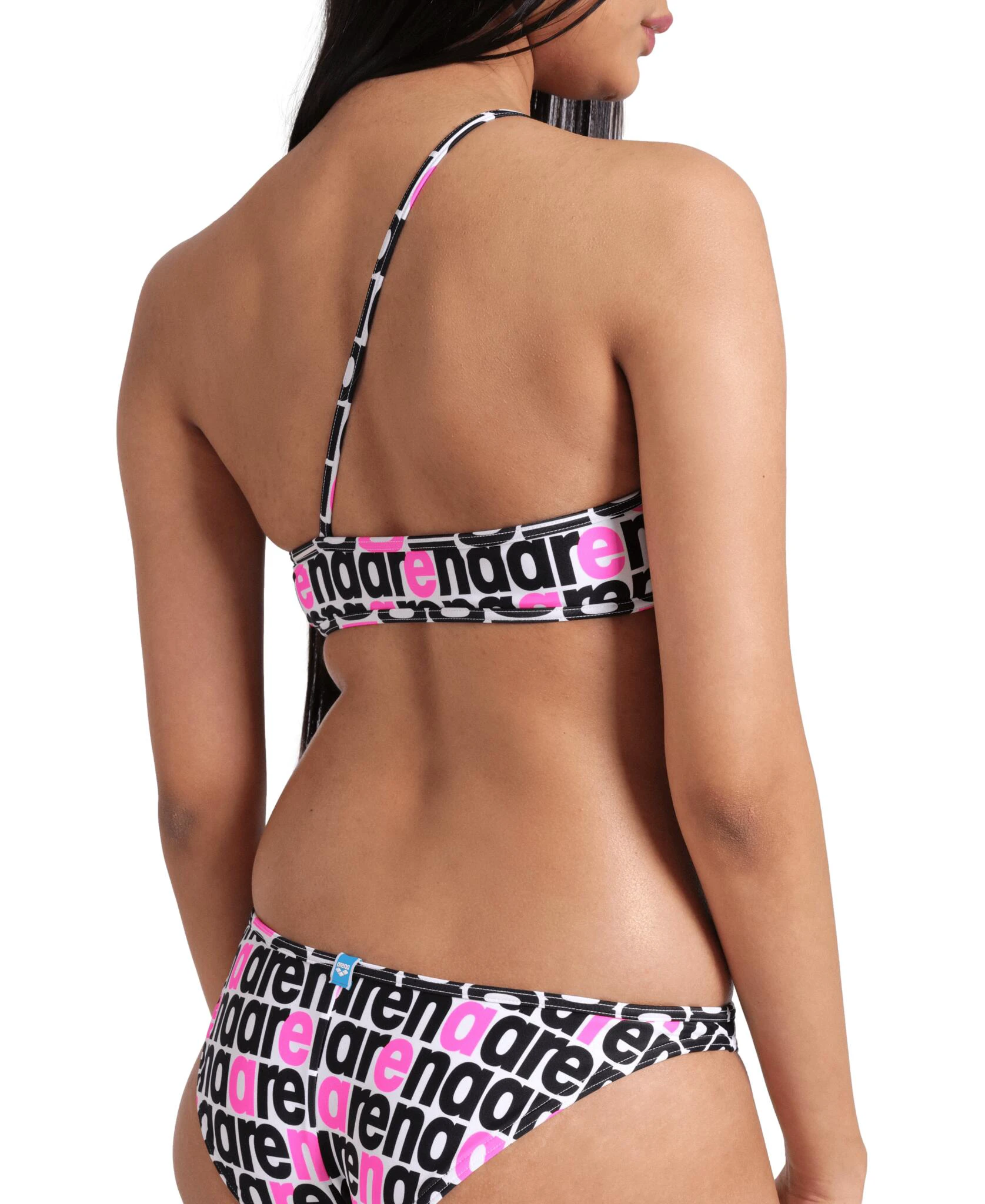 5. Arena - costum inot femei intreg - Logotype Swimsuit Single Shoulder - White Multi-Black