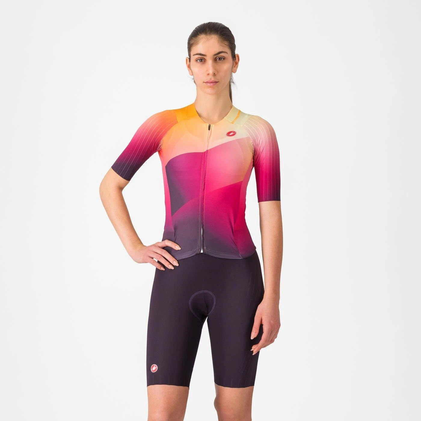1. Castelli - costum triatlon cu maneca scurta - Free Sanremo 3 W Suit Short Sleeve - negru | portocaliu vivid