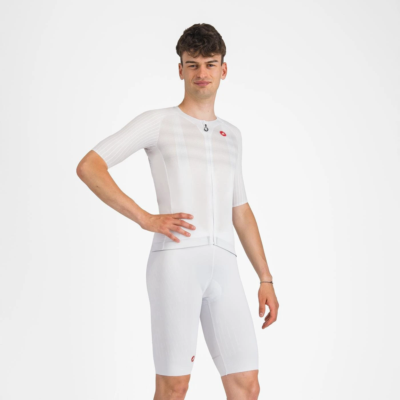 1. Castelli - pantaloni ciclism scurti cu bretele - Free Aero Race S Bibshort - alb