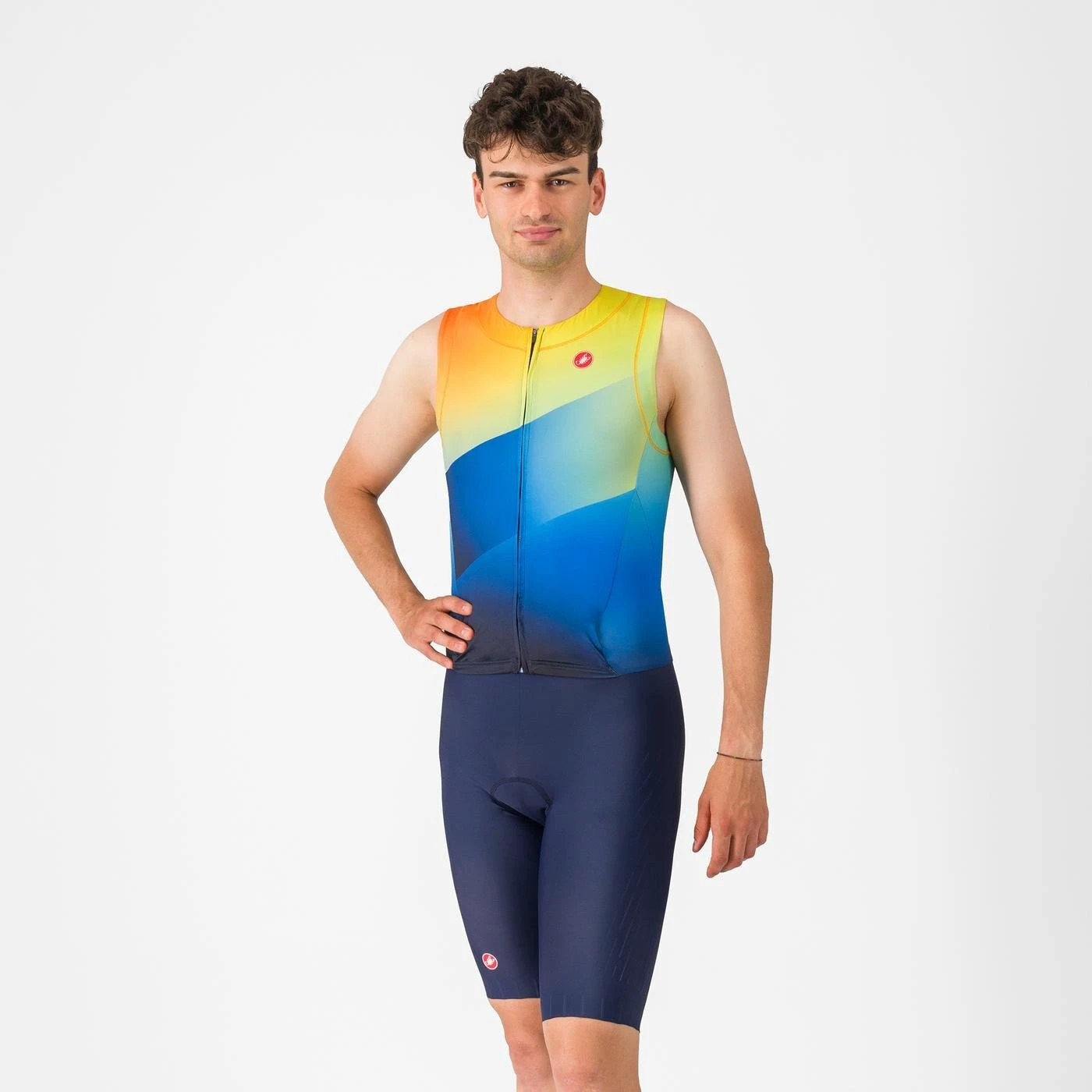 1. Castelli - costum triatlon fara maneci - Free Sanremo 3 Suit Sleeveless - albastru belgian | portocaliu