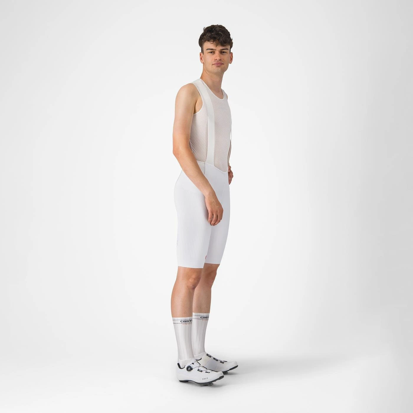 7. Castelli - pantaloni ciclism scurti cu bretele - Free Aero Race S Bibshort - alb