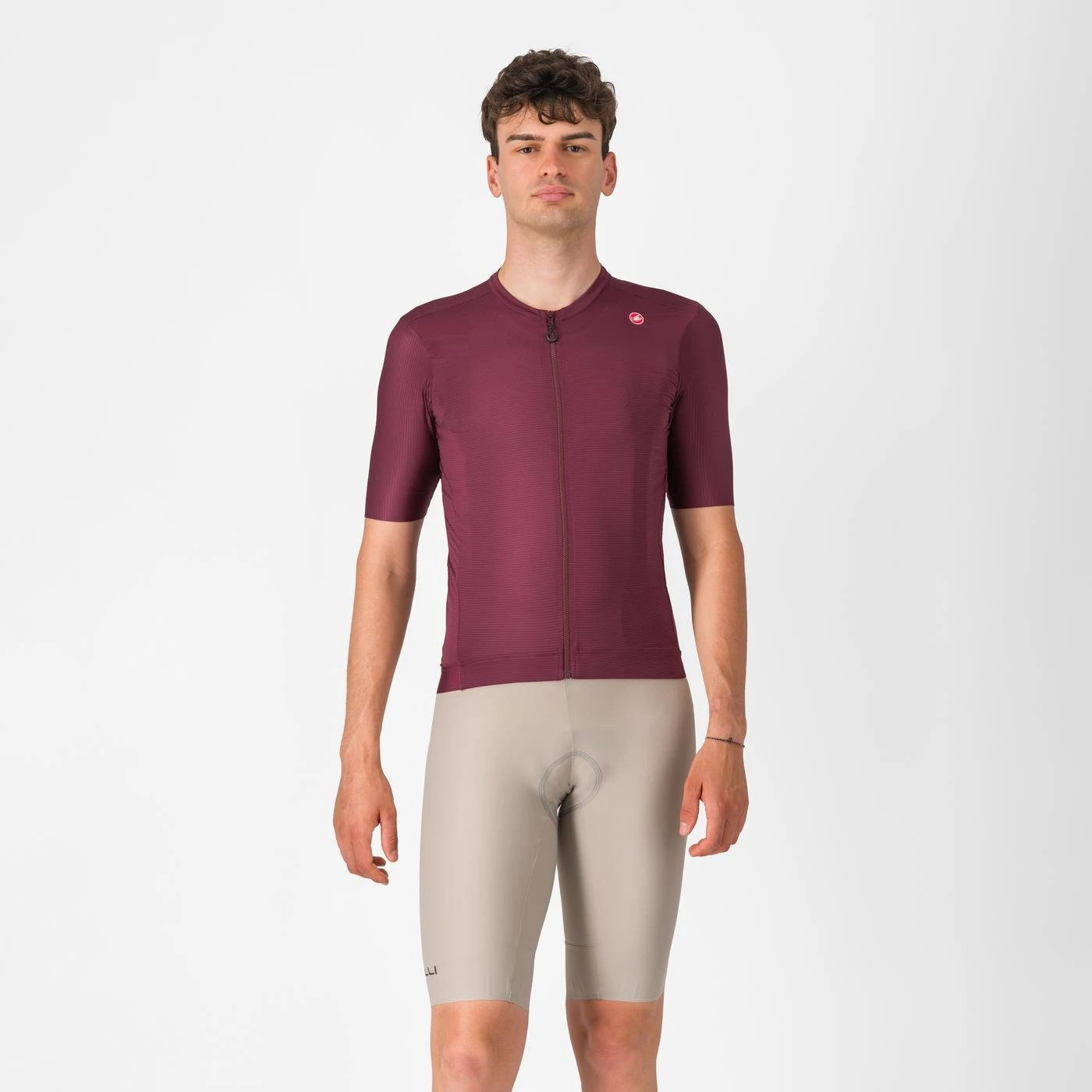 1. Castelli - pantaloni ciclism scurti cu bretele - Espresso Bibshort - 15-35 gr C - argila