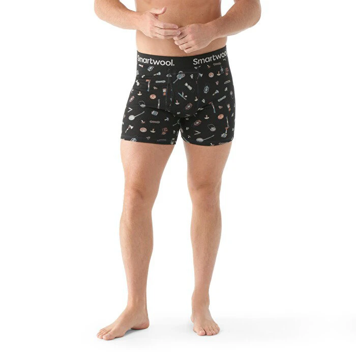1. Smartwool - boxer merino - Merino Print Boxer Brief Boxed - Negru