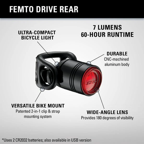 6. Lezyne - Femto - Lumina spate - 7 lumeni - negru