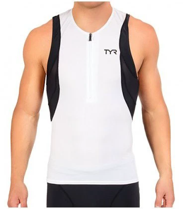 1. TYR - bluza triatlon fara maneci - Men's Competitor Singlet - alb negru