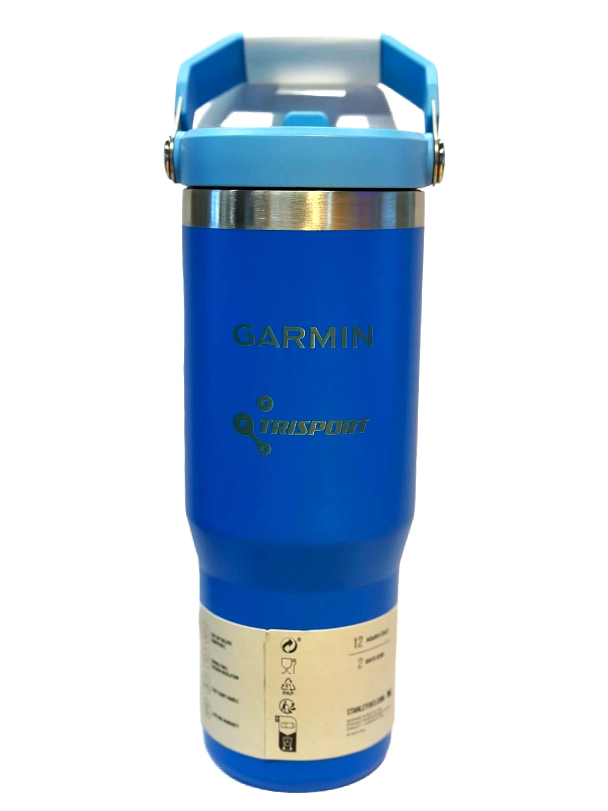 1. Stanley - termos tip sticla cu pai - Flip Straw Tumbler - albastru intens azur - 890 ml - Personalizat Trisport - Garmin