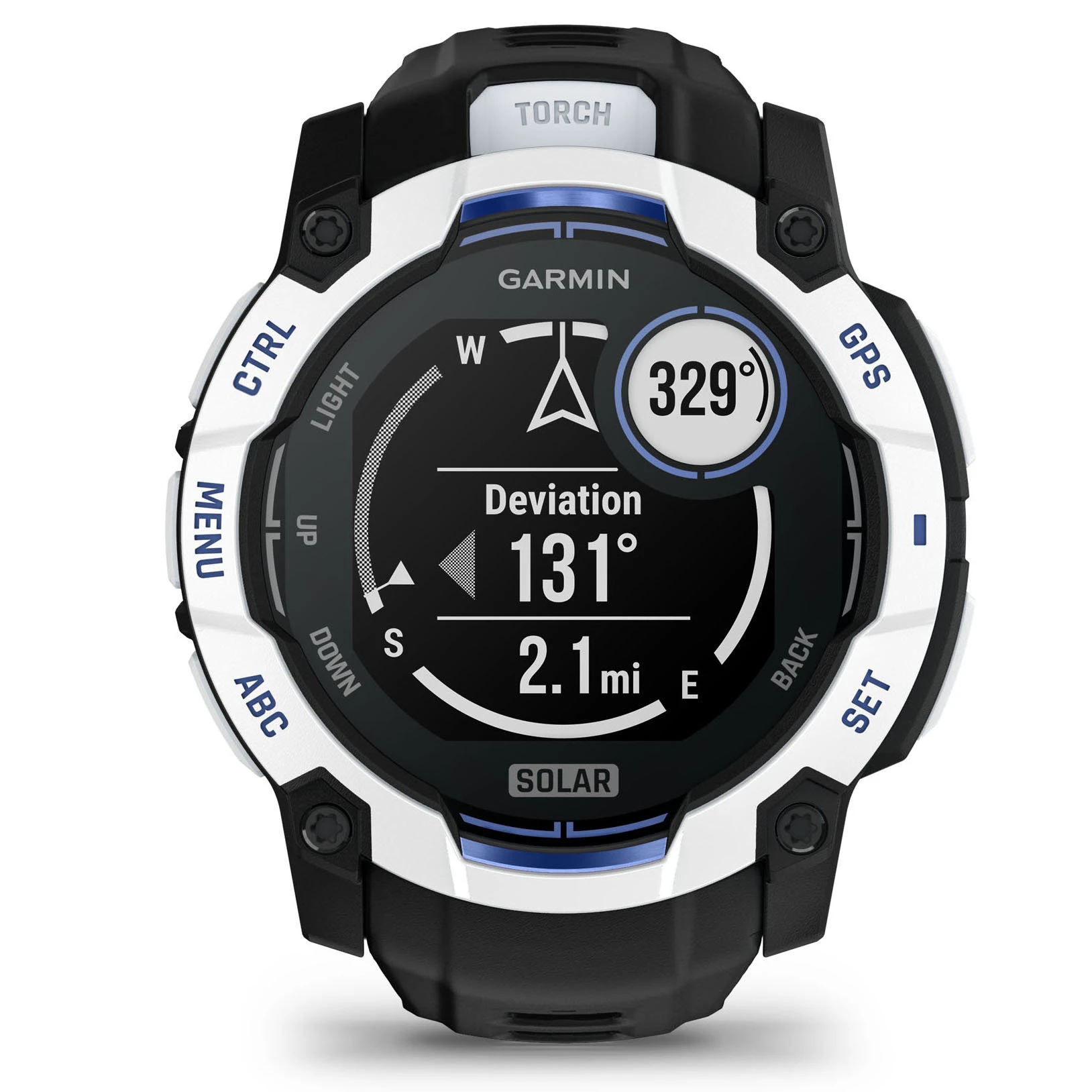 2. Garmin INSTINCT 3 - 50 mm Solar - Whitestone cu curea neagră/albastru intens - smartwatch robust cu GPS