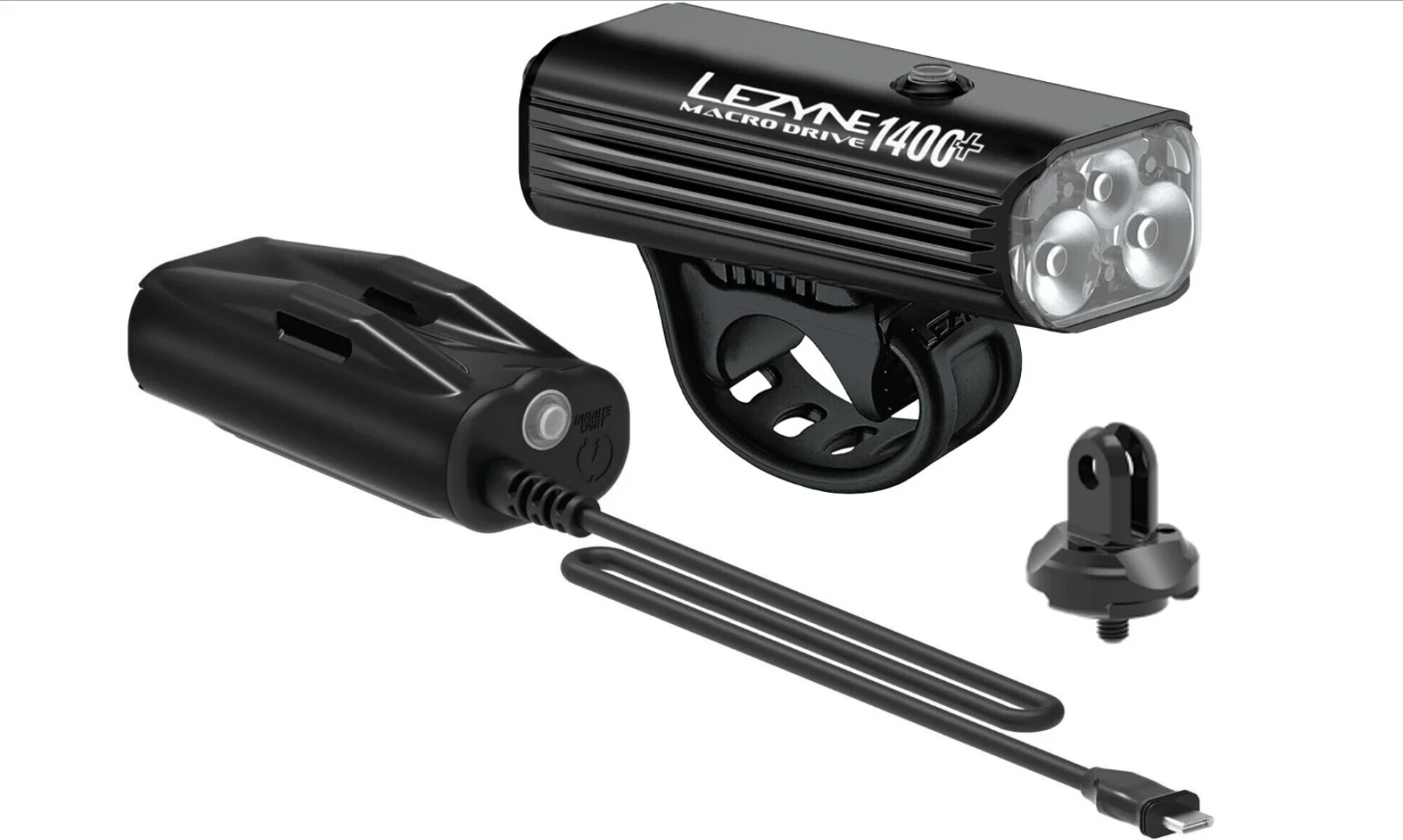 1. Lezyne - Lumina fata far - MACRO DRIVE 1400+ RECHARGEABLE - 1400 lumeni + Power Pack - USB - negru