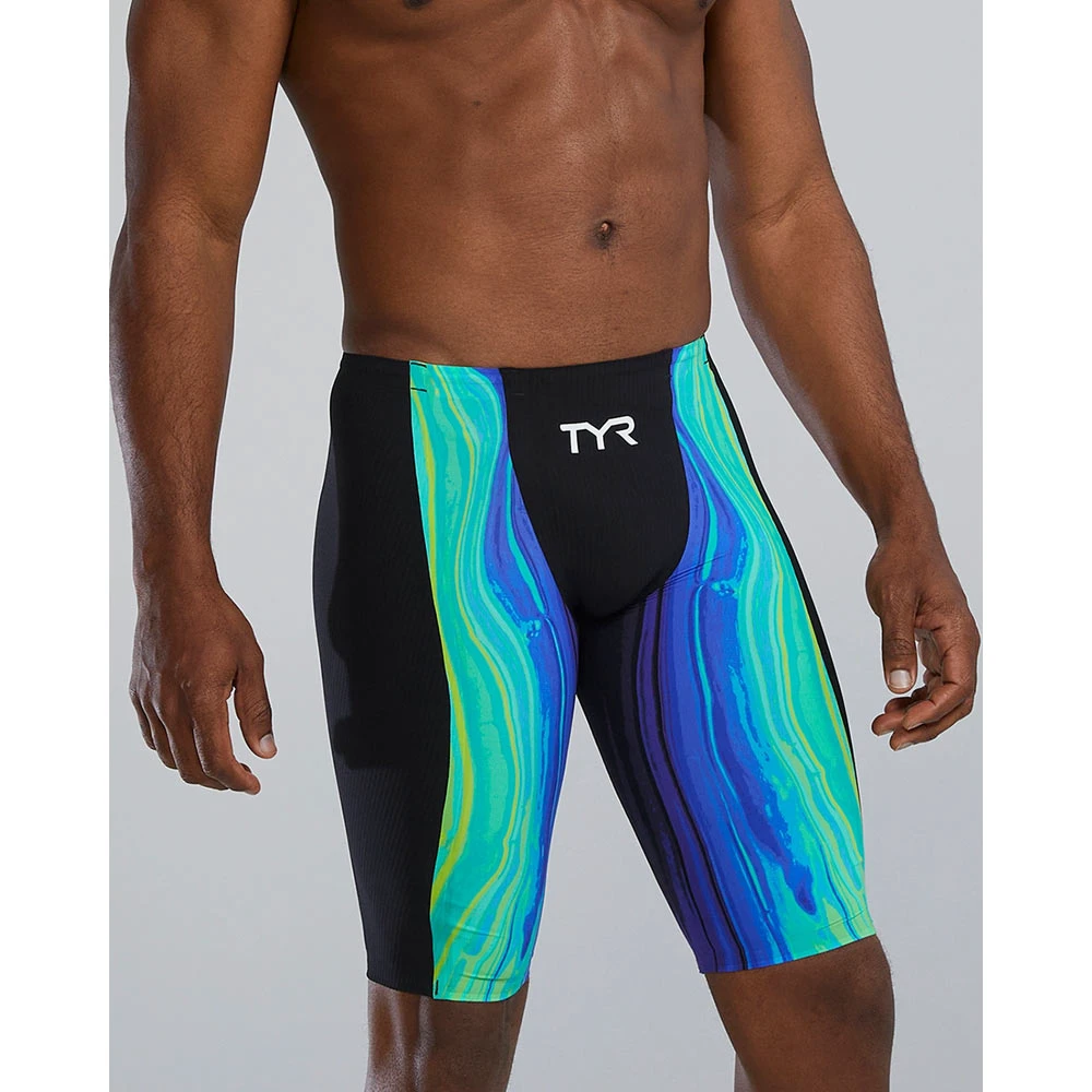 3. Jammer înot bărbați TYR Shockwave High Waist - lime/bleumarin | tehnologie Kinetic Tape