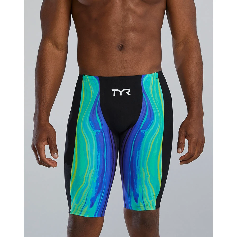 1. Jammer înot bărbați TYR Shockwave High Waist - lime/bleumarin | tehnologie Kinetic Tape