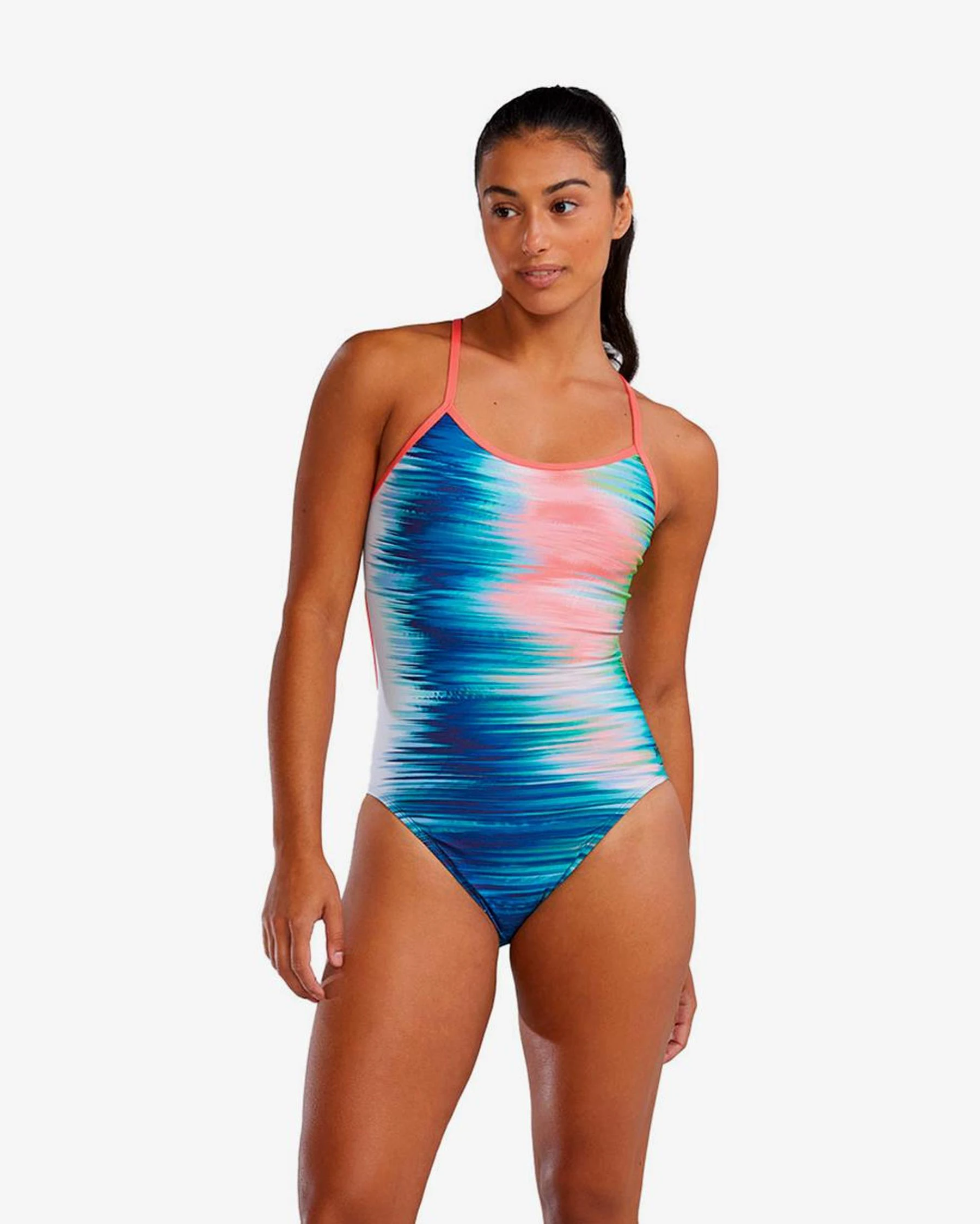 Costum înot întreg femei TYR Bravura Durafast Elite - alb/multicolor | rezistent clor - 159925