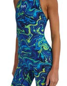 6. Costum înot întreg femei TYR Thresher Open Back - albastru/verde