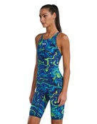 4. Costum înot întreg femei TYR Thresher Open Back - albastru/verde