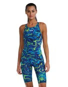 2. Costum înot întreg femei TYR Thresher Open Back - albastru/verde