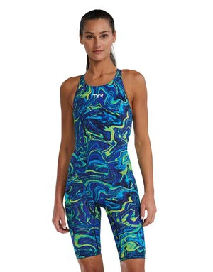 10. Costum înot întreg femei TYR Thresher Open Back - albastru/verde