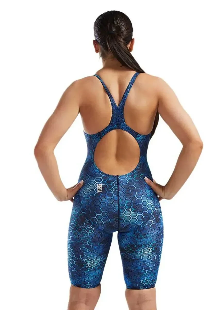 2. Costum înot întreg femei TYR Thresher Open Back Akurra - albastru | rezistent clor