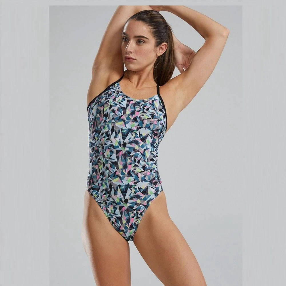 1. Costum înot întreg femei TYR Prismbreak Cutoutfit - negru/multicolor