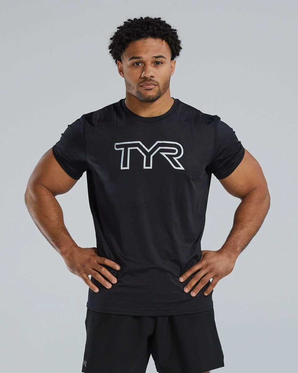 1. Tricou tehnic TYR Airtec Big Logo Tee - negru | respirabil