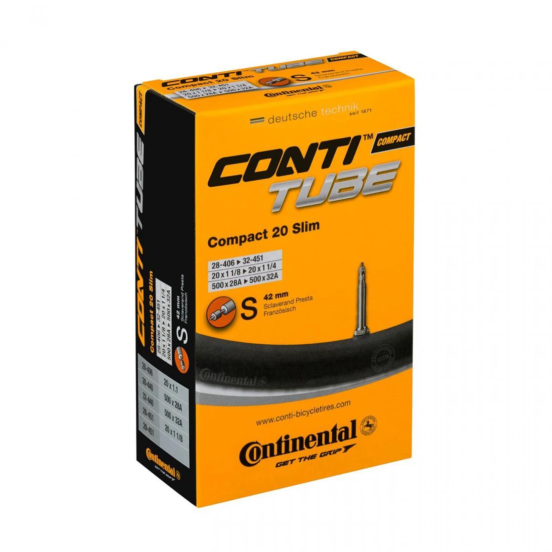 1. Camera bicicleta Continental Compact 20 Slim, 28/32-406/451, 20x1 1/8-1 1/4, S42