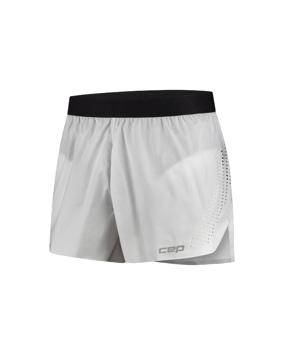 3. Pantaloni scurți alergare CEP Pro Run Ultralight Loose Fit - gri deschis | ultraușori, ventilație laser