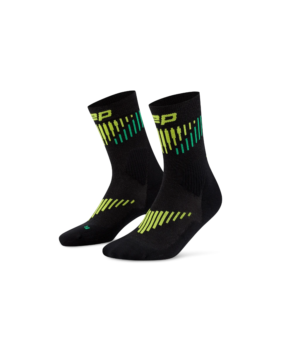 3. Șosete compresie mid cut CEP Core Run Merino 3.0 - negru | lime | alergare iarnă