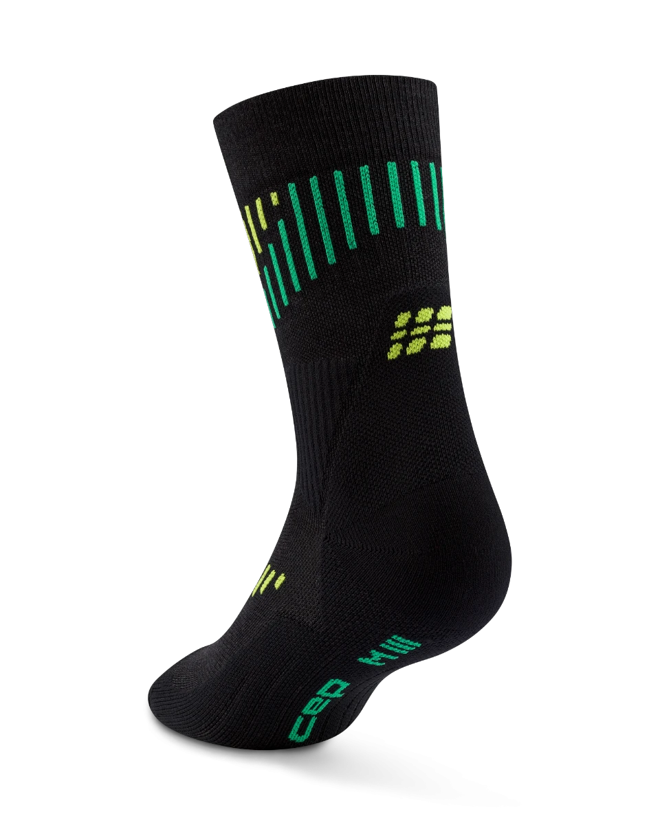 2. Șosete compresie mid cut CEP Core Run Merino 3.0 - negru | lime | alergare iarnă