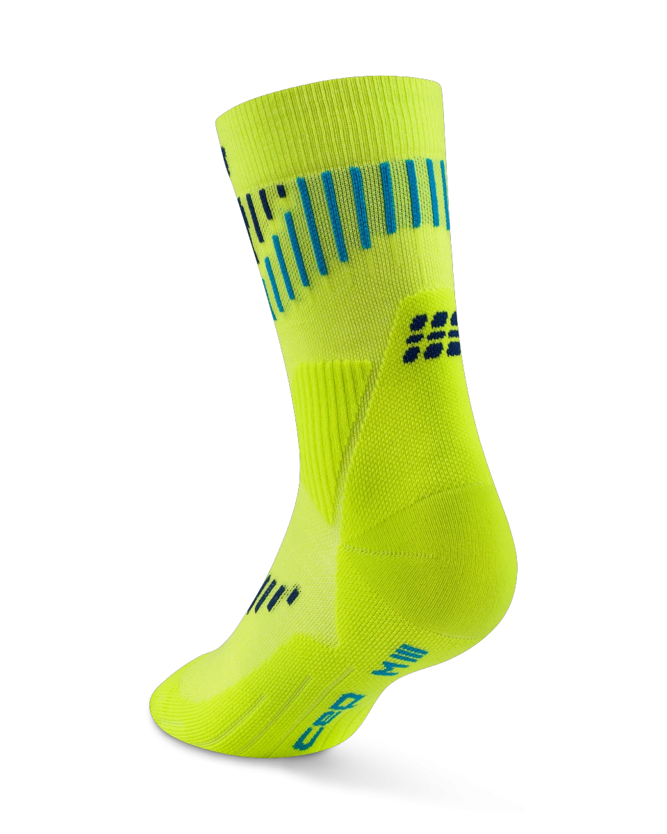 2. Șosete compresie mid cut CEP Core Run Merino 3.0 - lime | albastru | alergare iarnă