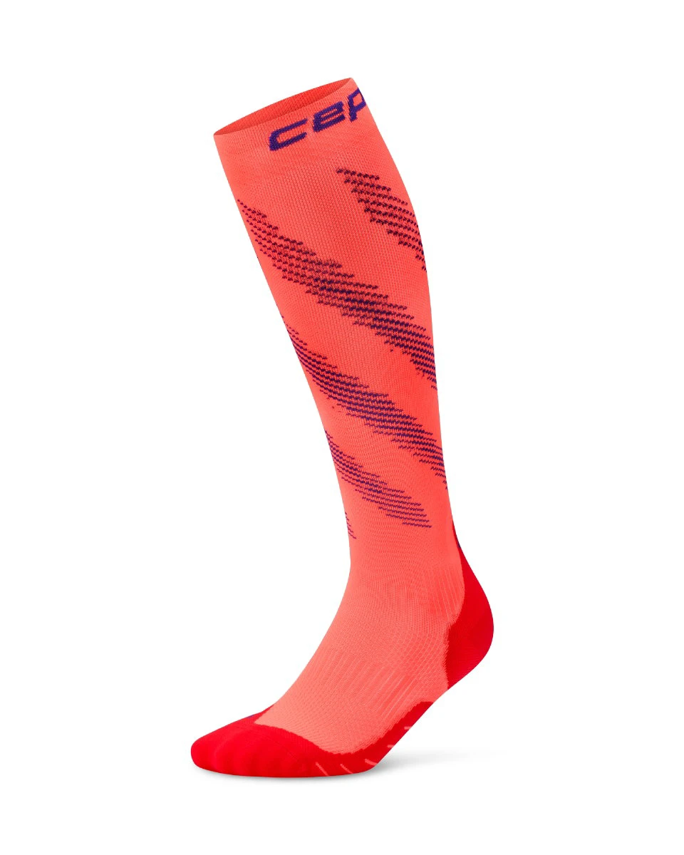 Șosete compresie înalte CEP Run Elliptic - coral neon/mov | femei - 167690