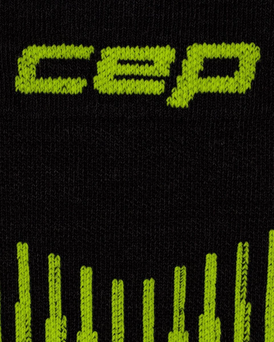 6. Șosete compresie înalte CEP Core Run Merino 3.0 - negru/lime | alergare iarnă