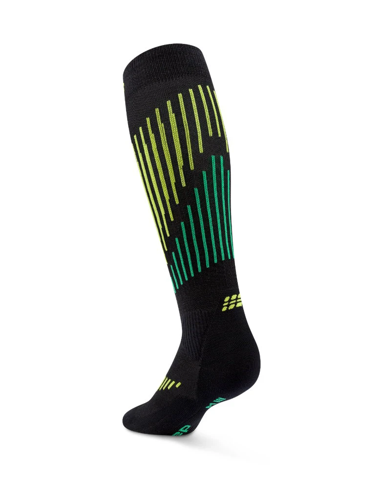 2. Șosete compresie înalte CEP Core Run Merino 3.0 - negru/lime | alergare iarnă
