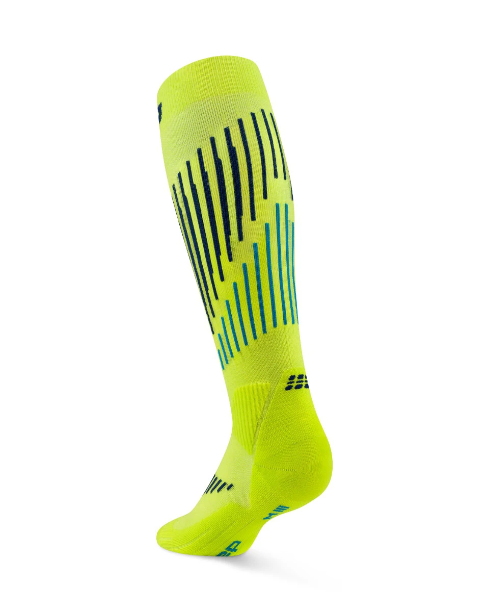 2. Șosete compresie înalte CEP Core Run Merino 3.0 - lime/albastru | alergare iarnă