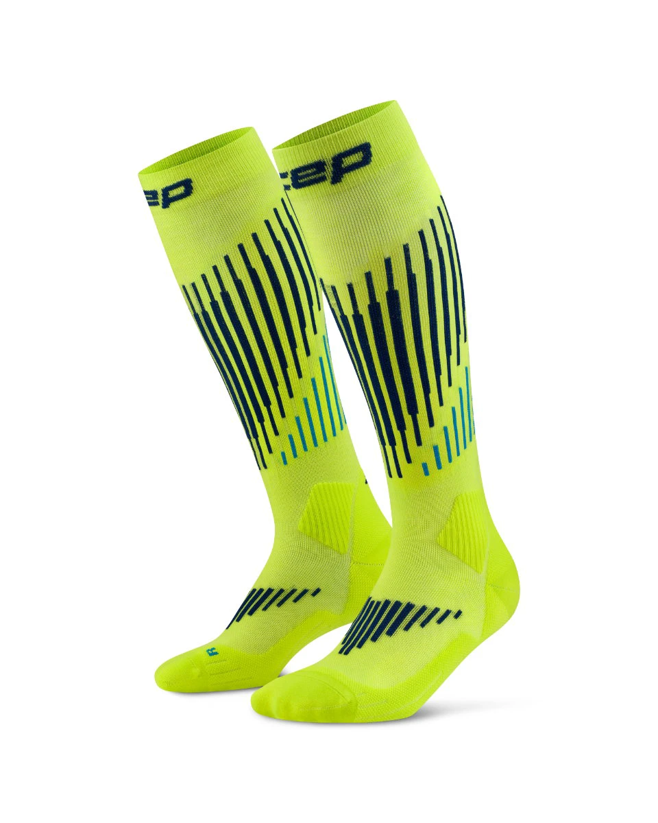 3. Șosete compresie înalte CEP Core Run Merino 3.0 - lime/albastru | alergare iarnă