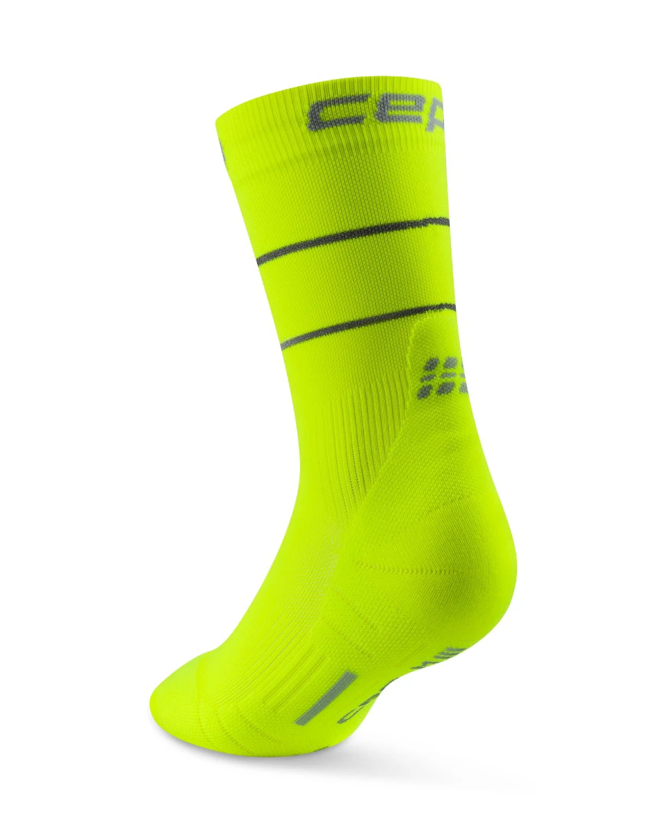 2. Șosete compresie mid cut CEP Pro Run Reflective 2.0 - galben neon | pentru alergare