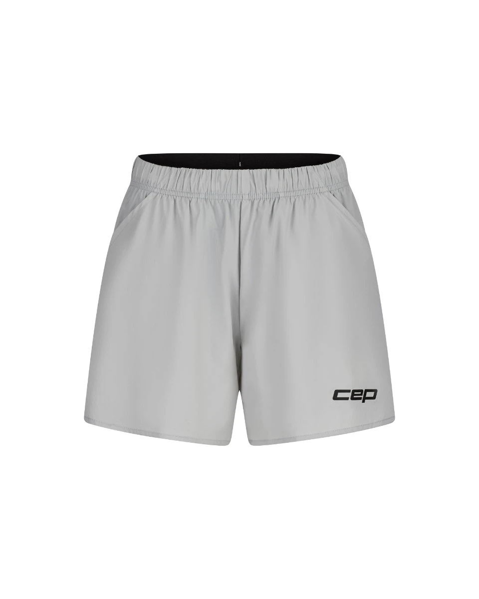 Pantaloni scurți alergare CEP Core Run Loose Fit femei - gri deschis | largi, rezistenți vânt - 168007